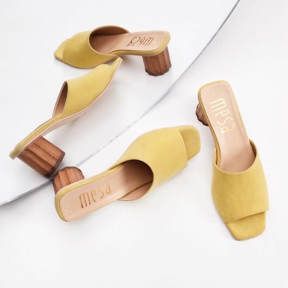 Citron Mules with Hand Carved Heel- Brand New size 8